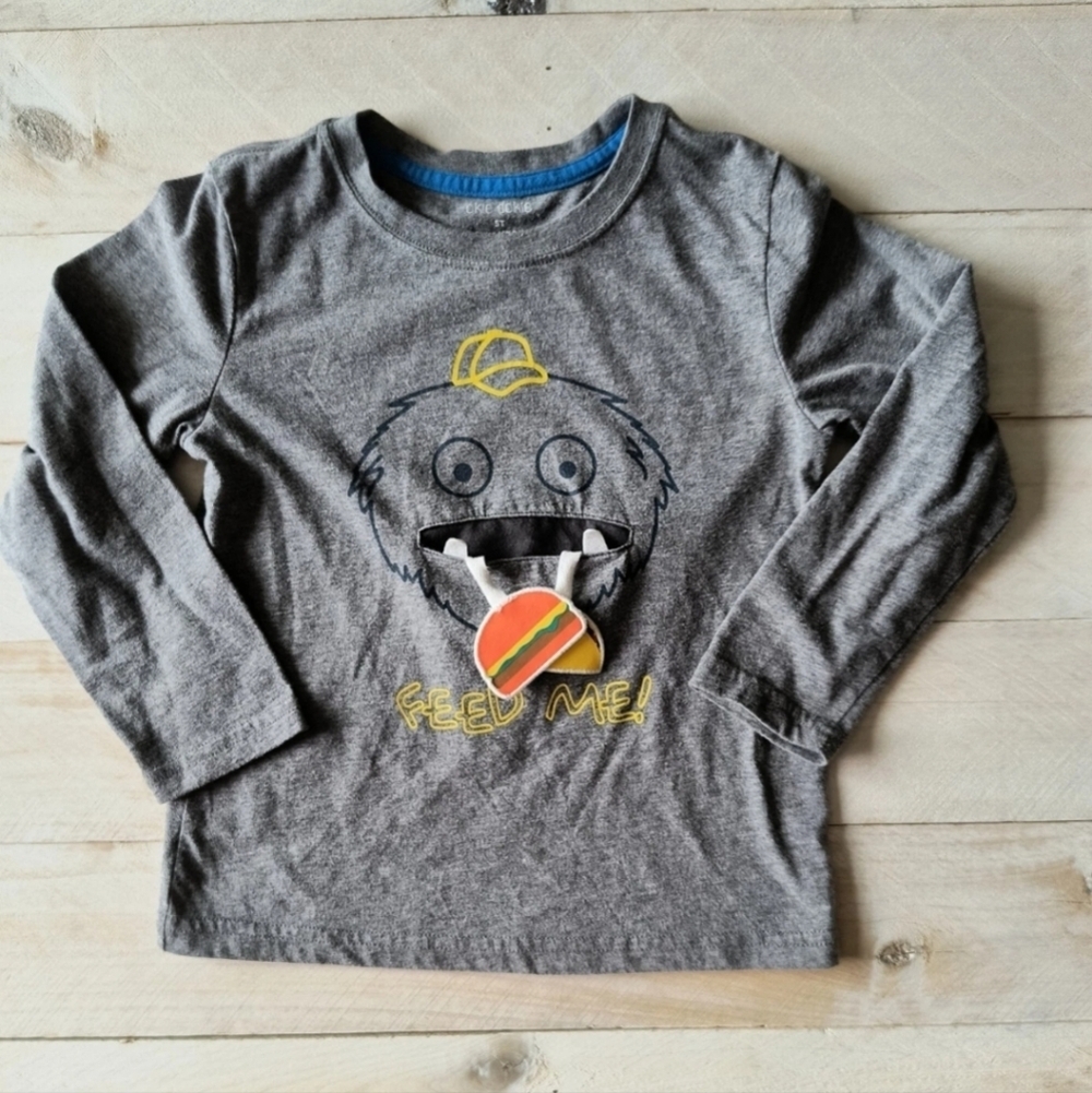 Okie Dokie Boys Toddler Monster Feed Me Graphics Tshirt Long sleeve Size 5T